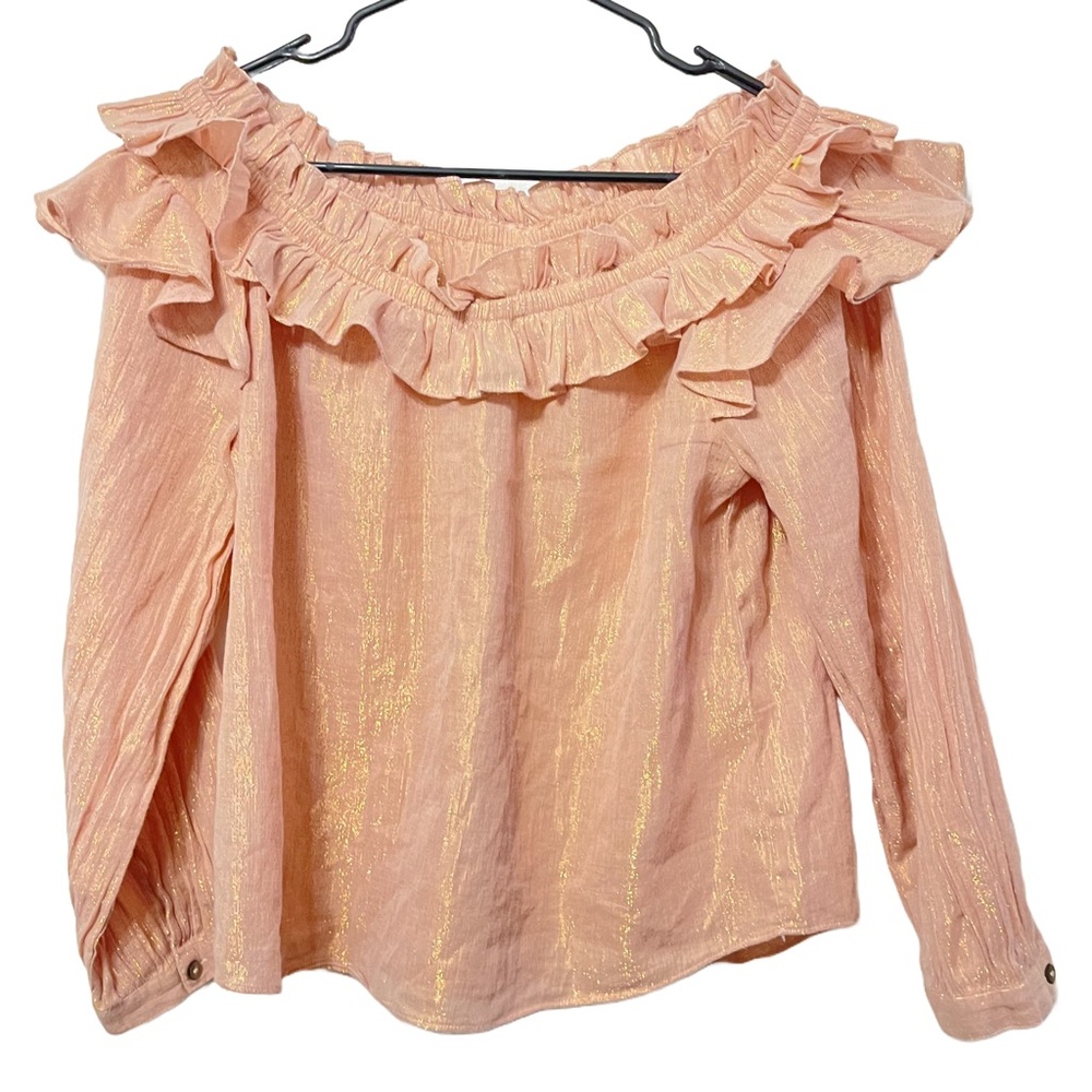 Pink Metallic Ruffled Top  -La Vie Rebecca Taylor Medium